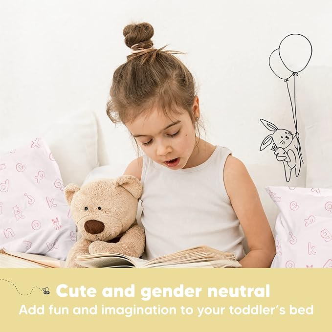 Toddler Pillow with Pillowcase - 13x18 My Little Dreamy Pillow, Organic Cotton Toddler Pillows for Sleeping, Kids Pillow, Travel Pillows,Mini Pillow,Nursery Pillow,Toddler Bed Pillow (ABC Land Rose)