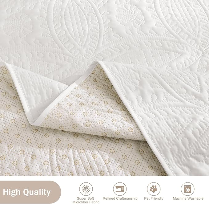 Soft Quilted Couch Cover with Pockets for Extra-Large Sofa, Anti-Slip Sofa Covers Washable for 3 Cushion Pet Friendly Medallion Oversized Sofa Cover Water-Repellent (X-Large Sofa 78", White)