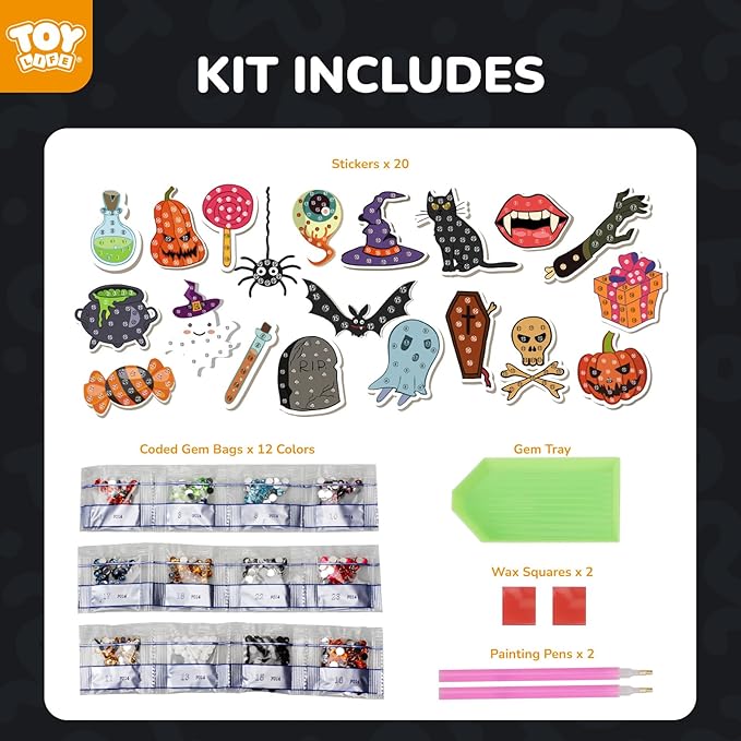 TOY Life Halloween Diamond Painting Kits Diamond Art for Kids Pumpkin Ghost Witch Hat Halloween Party Favor Goodie Bag Halloween Toy 20PCS Stickers Gem Art Kits Crafts Kits for Girls Ages 6-12