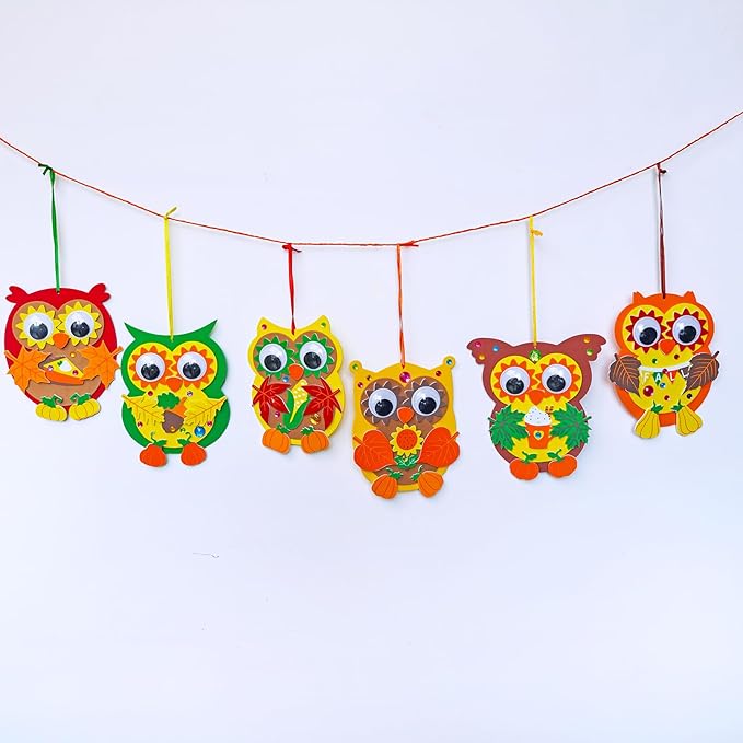 Winlyn 24 Sets Fall Craft Kits Autumn Crafts DIY Fall Owl Ornaments Decorations Art Sets Maple Leaves Pumpkin Foam Stickers Arts and Crafts for Kids Classroom Activities Holiday Harvest Party Favors