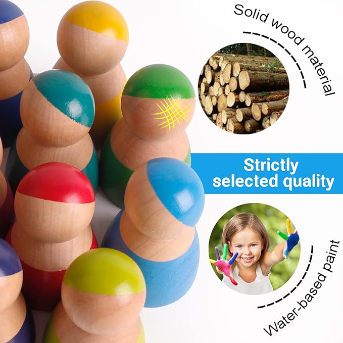 SHIERDU 12 PCS Rainbow Wood Peg Dolls Wooden Pretend Play People Figures for Toddlers Preschool Learning Educational Toys Wooden Toddler Toys for Boys Girls