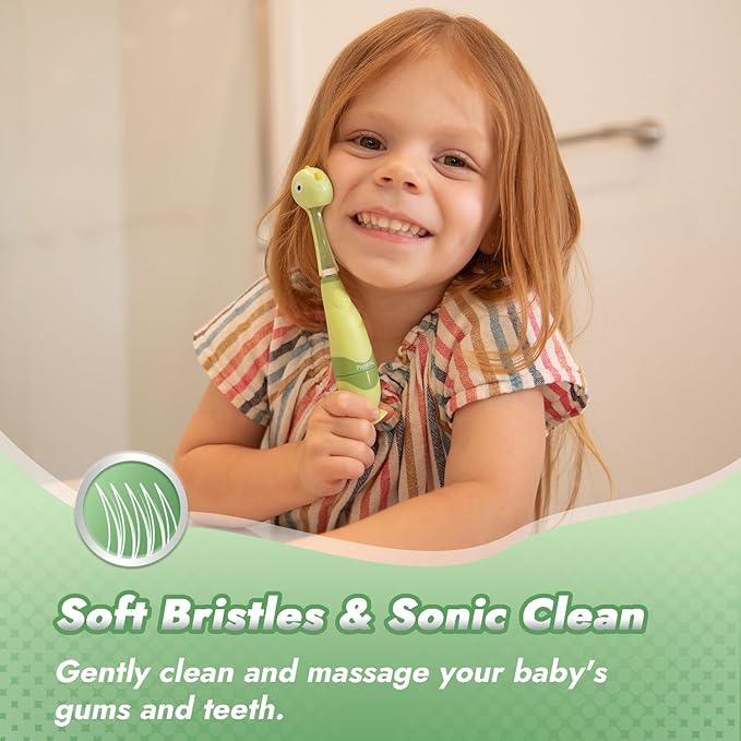 Papablic Toddler Sonic Electric Toothbrush for Ages 1-3 Years, Baby Electric Toothbrush with Cute Dino Cover and Smart LED Timer, 2 Brush Heads (Max)