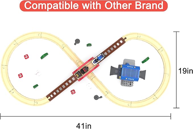 Wooden Train Set for Toddlers, 52Pcs Train Toy with Railway Track for Kids, Wooden Train Tracks Include Expansion Pack Compatible with Thomas, Brio, Chuggington