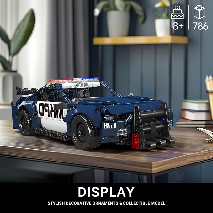 Mould King 15073 Barricade Police Car Building Sets, MOC Deformed Mustang Pull-Back Drag Race Toy Car Model Kit, Gift for Kids/Adults Collections Enthusiasts (786 Pieces, Dynamic Version)