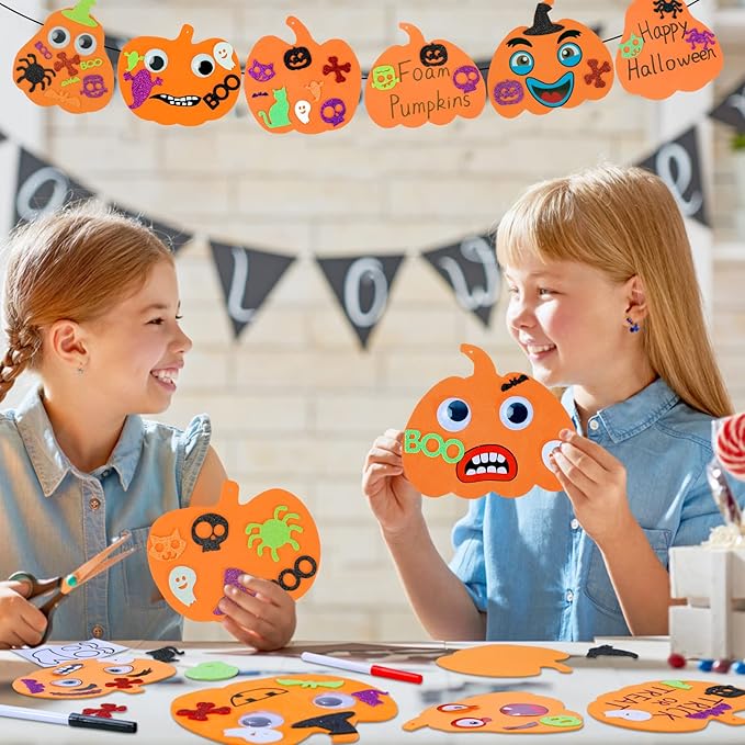 Max Fun 312PCS Halloween Pumpkin Foam Stickers, Halloween Craft Kit for Kids Bulk Glitter Set DIY Self-Adhesive Halloween Decoration