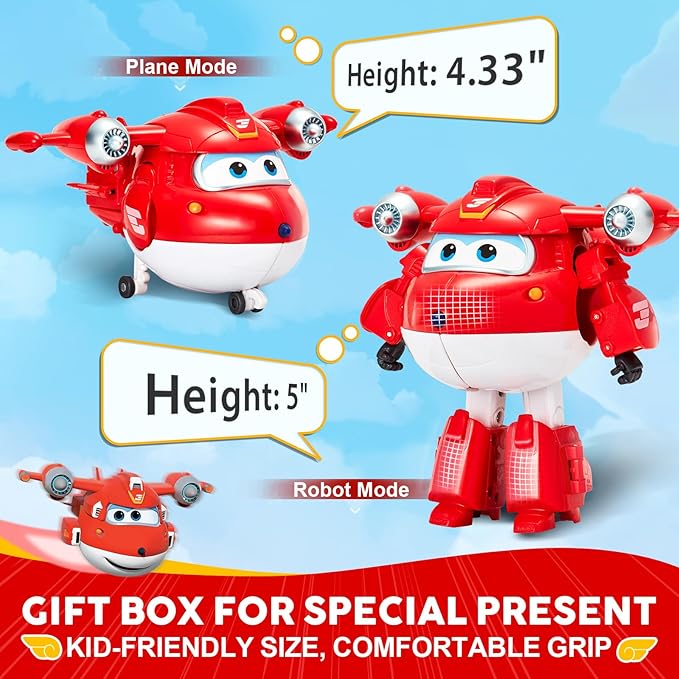 Super Wings 5" Transforming Supercharged Jett Airplane Toys, Action Figure, Airplane to Robot, Season 4 Transformer Toys, Gifts for 3+ Year Old Kids, Toys Plane Vehicle for Preschool Kids Play White