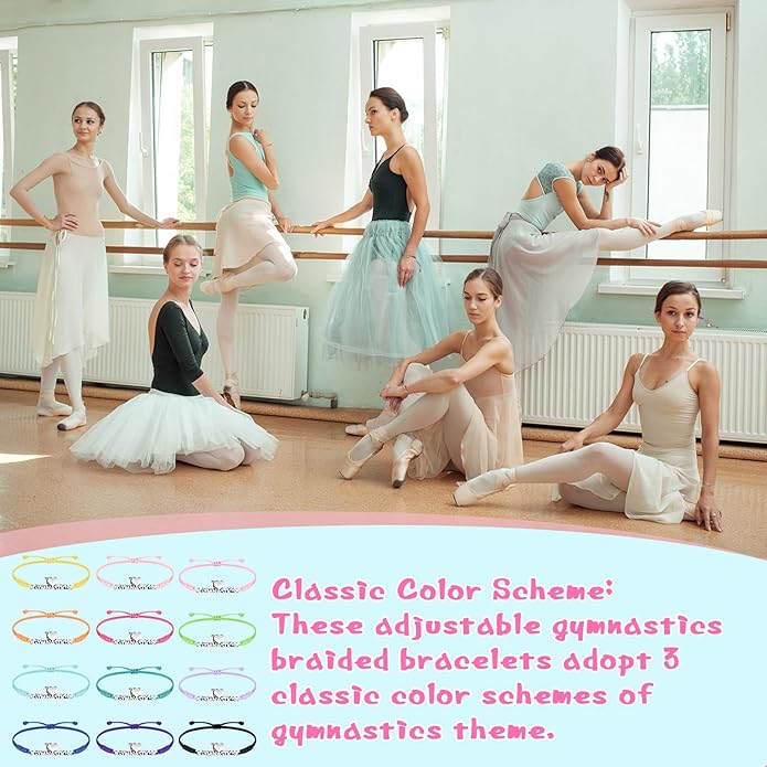Sureio 48 Pcs Gymnastics Bracelet Gifts Bulk Adjustable Rope Braided Bracelets Christmas Gifts Gymnastics Jewelry Gymnastics Party Favors Supplies for Women Gymnasts