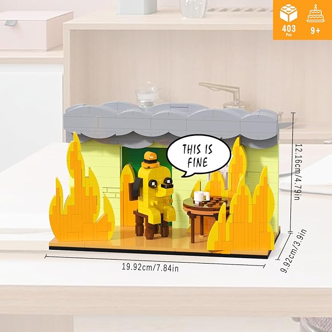 This is Fine Dog Building Blocks, Funny Internet Meme Dog Compatible with Lego Dog,Puppy Animal Figure Calm in Fire, for White Elephant Gift, Birthday Gift for Kids Boys Girls (403 Pcs)