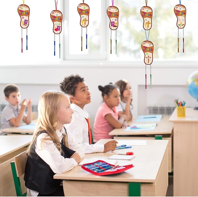 Fennoral 12 Pack Jesus Wind Chime Kit for Kids Make You Own Sunday School Craft for Girls Boys DIY Coloring Wooden Christmas Religious Crafts for Sunday School Art Party Decoration Birthday Gift