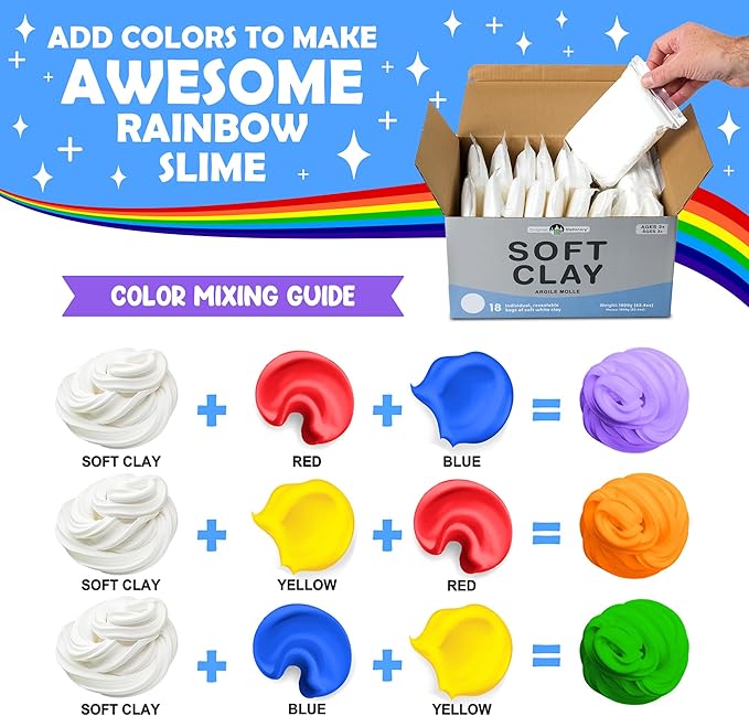 Original Stationery Soft Clay for Slime, XL White Modeling Clay for Art Crafts & Slime Fun, Add to Glue & Shaving Foam to Make Butter Slimes, 3.9lbs/1800 Grams