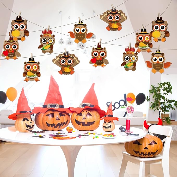 chiazllta 30Pcs Thanksgiving Craft Kits DIY Owl Craft for Kindergarten Kids, Thanksgiving Fall Art Craft Make Your Own Card Sticker Set for Home Class Game Activities Preschoolers