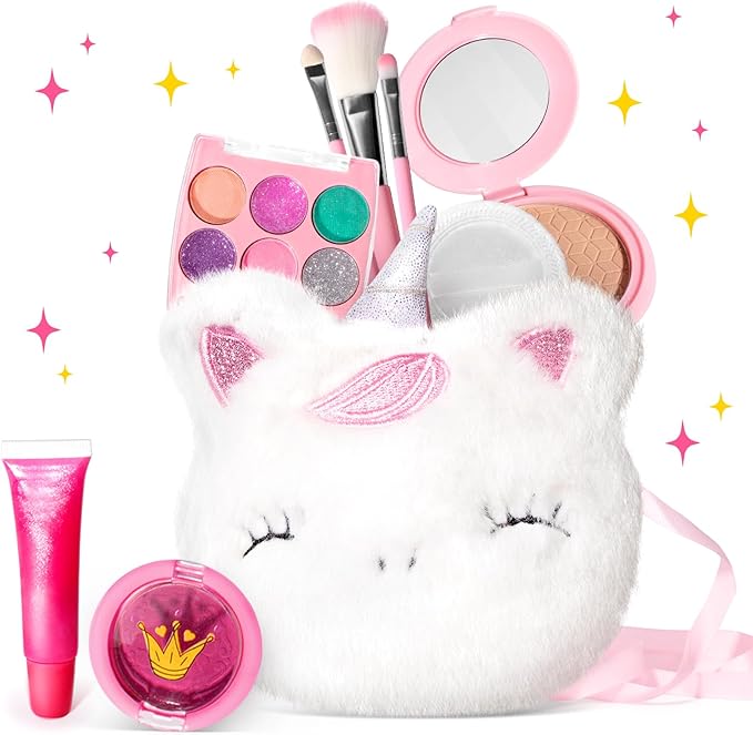 ULOVEME Kids Real Makeup Kit for Little Girls - Real, Non Toxic, Washable Make Up Toy - Umicorn Toys Gift for 3 4 5 6 7 8 9 10 12 Years Old Girls Birthday (Mini White Umicorn)