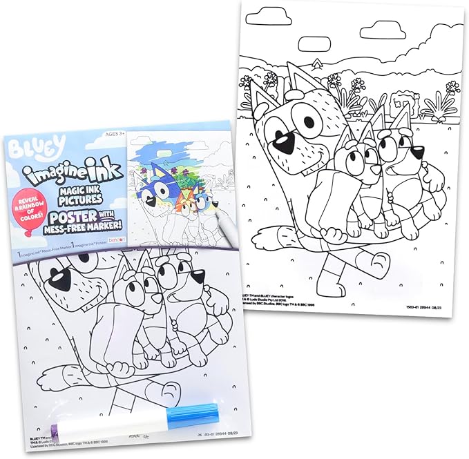 Bluey Imagine Ink Poster Set - Bundle with Bluey Imagine Ink Coloring Poster Plus Stickers, More | Bluey Coloring Activities for Boys, Girls, Kids