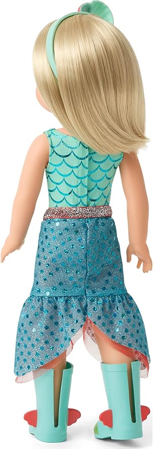 American Girl WellieWishers 14.5-inch Camille Doll with Blue Leotard, Mermaid Skirt, Headband, and Boots, For Ages 4+