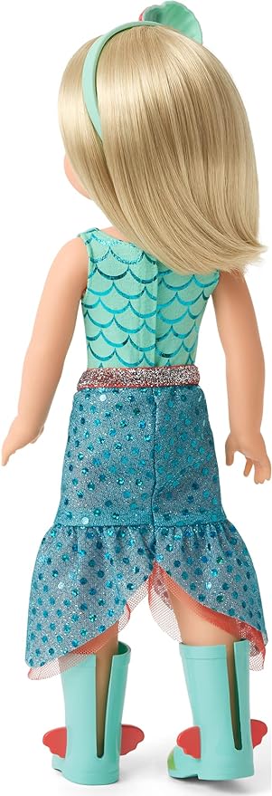 American Girl WellieWishers 14.5-inch Camille Doll with Blue Leotard, Mermaid Skirt, Headband, and Boots, For Ages 4+