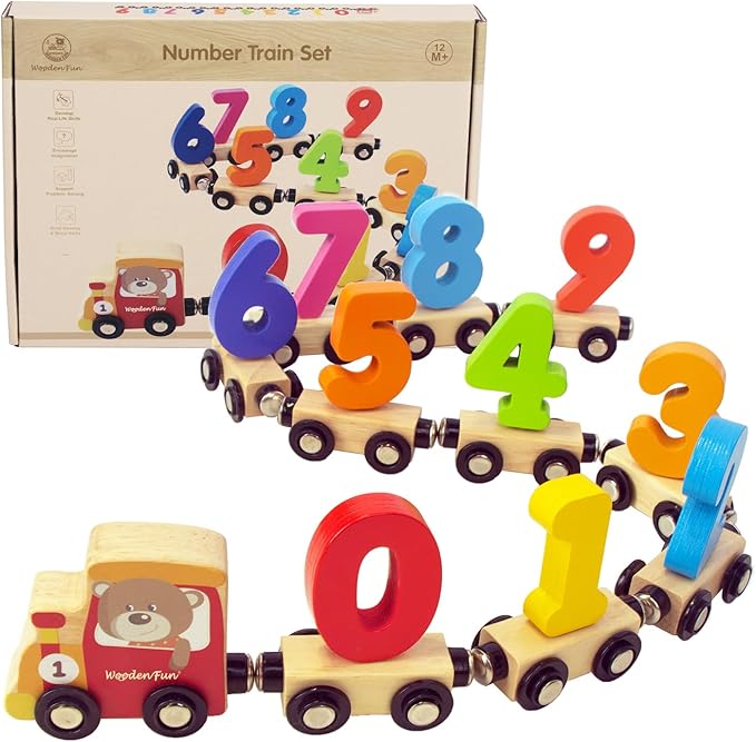 Number Train Set for 1 2 3 Year Olds, Educational Toy Cars for Toddlers, Montessori Learning Toys for Boys and Girls (Red)