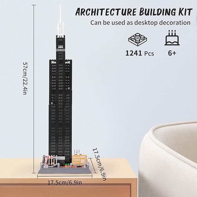 Oichy Willis Tower Model Building Kits, World Famous Architectural Building Blocks Set, Collection Willis Tower Toys Gifts Set for Adults and Kids(1241 PCS)