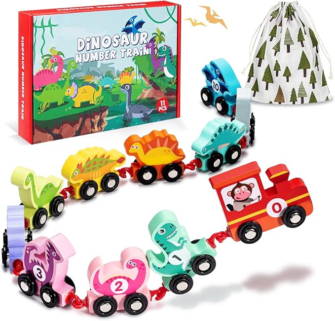 Toddler Toys for 2 Year Old Boy Easter Birthday Gifts, Wooden Dinosaur Train Set Montessori Toys for 2 Year Old, Learning Dinosaur Toys for Kids Ages 2-4 Boys Girls Toddler Toys 2-3