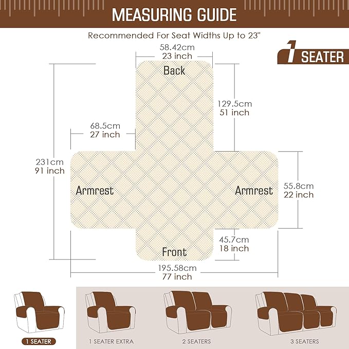 TAOCOCO Non-Slip Recliner Chair Cover Sofa Slipcover, Pet Cover for Small Recliner Chair with Elastic Straps, Washable Reclining Chair Cover Recliner Furniture Protector (23'' Small, Coffee)