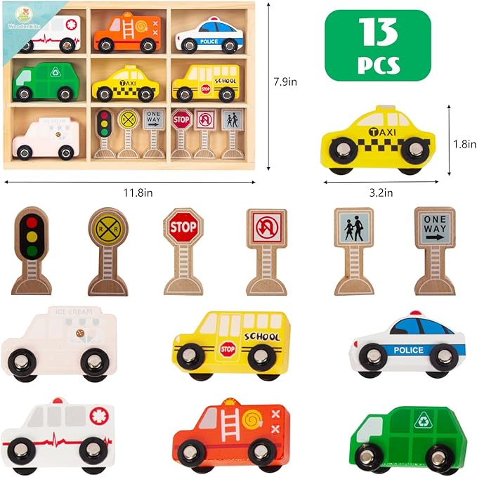 Wooden Train Car Sets for Toddlers, Train Toy Magnetic Sets Fits Brio, Thomas, Melissa and Doug, Kids for Boys Girls 3 4 5 Years Old