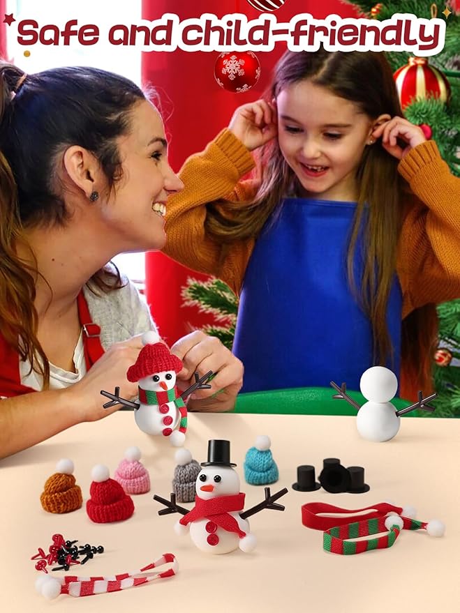 Cosweet 24 Pack Christmas Snowman Crafts Kit for Kids- Build a Snowman Kit with Air Dry Clay Xmas Stocking Stuffers Gift for Party Favors Winter Activities DIY Crafts Sewing