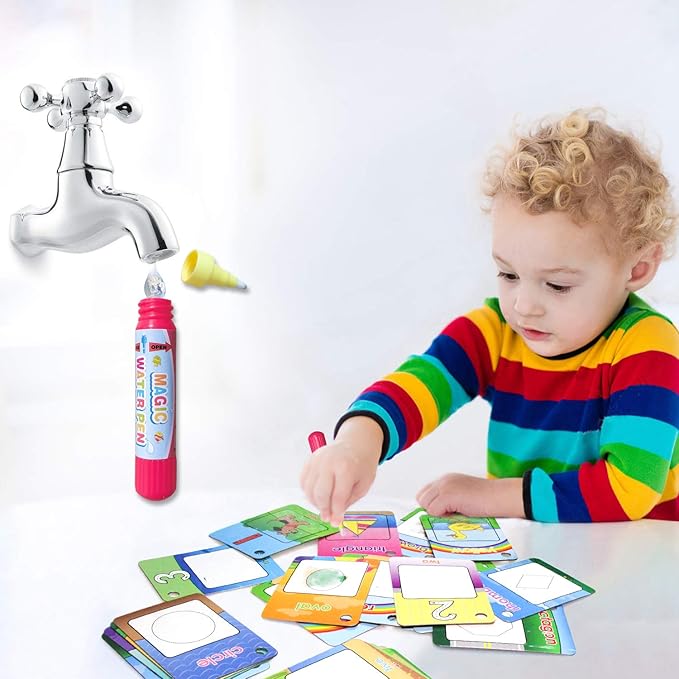 Water Painting Graffiti Book Card 26pcs Early Education Cognitive Cards Colouring Doodle Board 2 Magic Drawing Pens Games Toy for Toddlers Kids Baby – Number, Shapes and Colors