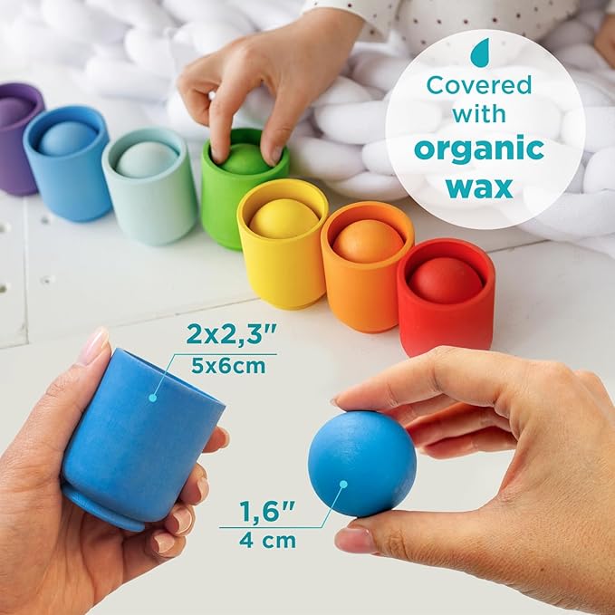 Ulanik Balls in Cups Toddler Montessori Toys for 1 Year Old + Kids Preschool Wooden Matching Games for Learning Color Sorting and Counting