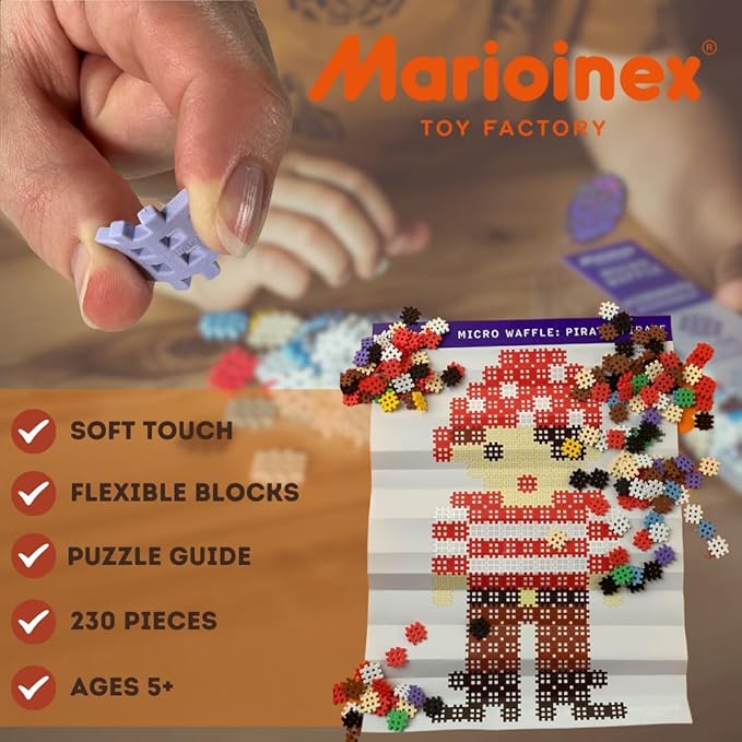 Marioinex Build A Pirate with Our 230 Pc. “Blueprint” Puzzle -Micro Waffle Block Playset Interlocking Mini Pcs Improves Fine Motor Skills- STEM STEAM Building Montessori Toys for Boys and Girls 5+