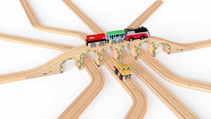 Orbrium Toys 6 Arches Viaduct Bridge for Wooden Railway Track Compatible with Thomas Trains Brio Set