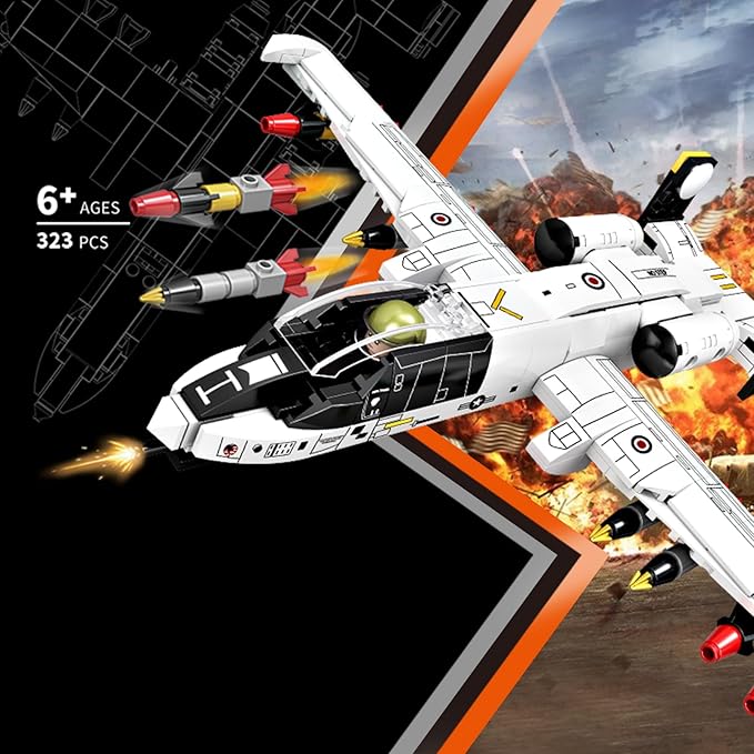 FANTASY&Co. A-10Attack Plane, Thunderbolt II,Warthog, Model Airplane Set, Plane Fun for Collectors and Kids Ages 6+ Years Old, Military Airplane Gift,Compatible with Lego Planes Model