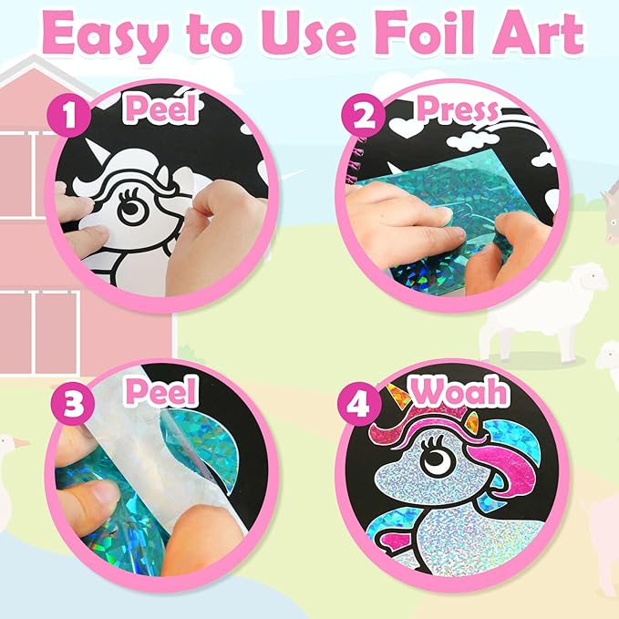 Foil Art Craft Activity for Kids: Fun DIY Toy Sticker Kit, No Mess Creative Travel Supply Set, Idea Birthday Easter Basket Stuffers Valentines Gift for Girl Boy Toddler 4 5 6 7 8 9 Year Old (Princess)