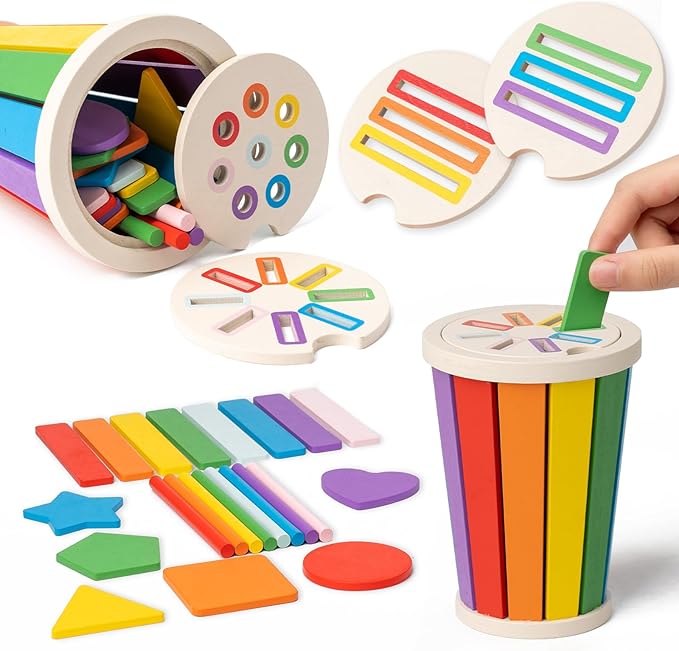 Montessori Toys for 1-3 Year Old, Wooden Color Sorting Learning Toys for Toddlers, Fine Motor Skills Toys for 2-3, Sensory Development Educational Matching Games, 18 Month Old Toys Baby Boys Girls