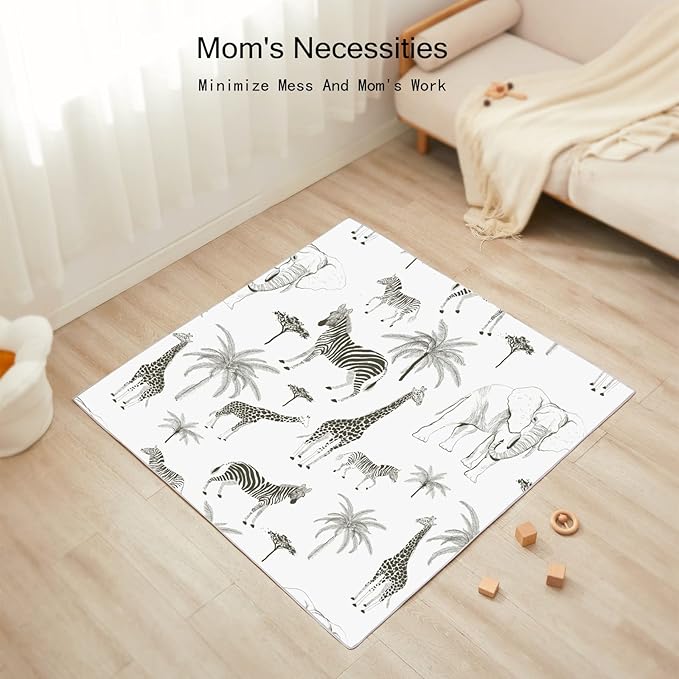 Insular Baby Splat Mat for Under High Chair/Arts/Crafts, Anti Slip and Waterproof Splash Mat for Floor, Portable Picnic Mat, 51x51 Inch, Safari