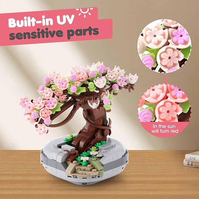 Cherry Blossoms Celebration Gift, Buildable Floral Display for Creative Kids, Spring Flower Room Decor or Office Art, Spring Flower Gift for Girls and Boys Aged 6 and Up