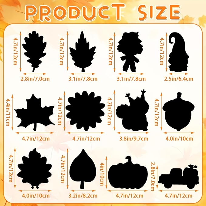 JULMELON 36Pcs Thanksgiving Arts and Crafts for Kids, Fall Leaves Pumpkin Turkey Magic Rainbow Scratch Paper Art for Kids School Classroom Activity Autumn Harvest Thanksgiving Party Favors Gifts