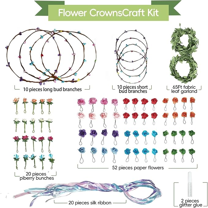 EggSun Flower Crown Making Kit for Girls Kids Gift Women Tea Party Craft Bracelet DIY Fancy Flower Crown Kit Kids Birthday Gift Floral Hair Arts & Crafts Easter Gift for Ages 5 6 7 12 Year Old Girls