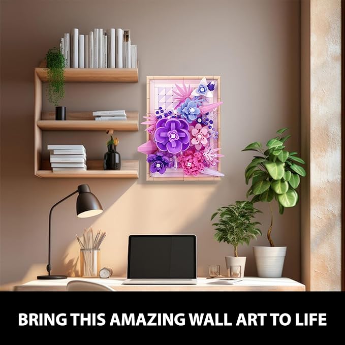 Flowers Building Set for Adults, Compatible with Lego Flowers Roses Plants Picture Frame, Botanical Collection Wall Art Home Office Decor, Ideas Gift Building Toy for Boys Girls (768 PCS)