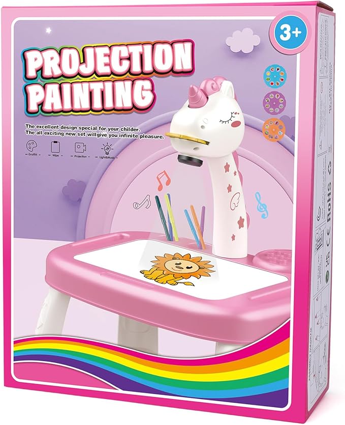 Drawing Projector for Kids, Drawing Board with Music, Color Pens, Pencils, Crayons, Scrapbook, Unicorn Sticker Book, Ideal Toy for 3+ Year Old Girls & Boys (Unicorn Kit)