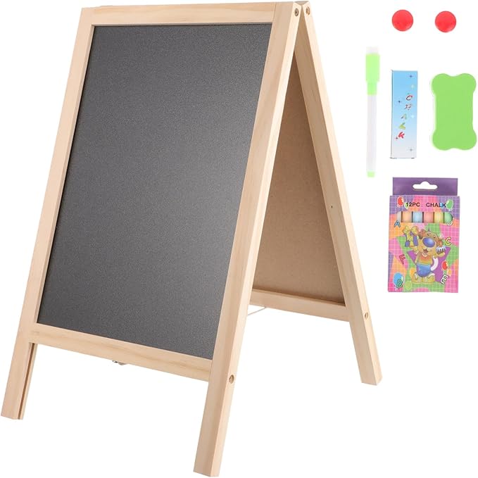 Toyvian Chalkboard Decor Standing Art Easel for, Double-Sided Wooden Blackboard, Drawing Chalkboard, Magnetic Whiteboard, Dry Erase Board, Water Marker and Accessories Wedding