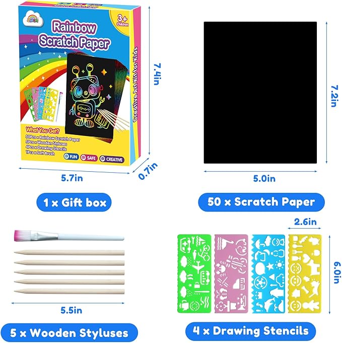 ZMLM Arts Crafts Gifts for Kids: 60PCS Rainbow Scratch Paper Art for Girls and Boys Ages 4-8 8-12 Craft Supplies Kit, Easter Basket Stuffers for Kid Toys Games Activities Valentines Day Gift (Blue)
