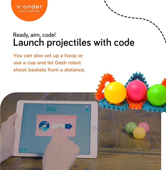 Wonder Workshop Launcher Accessory for Dash Robot – Turn Dash Robot into a Projectile Launcher– Fun Accessory for STEM Robot Toys for Kids 6+