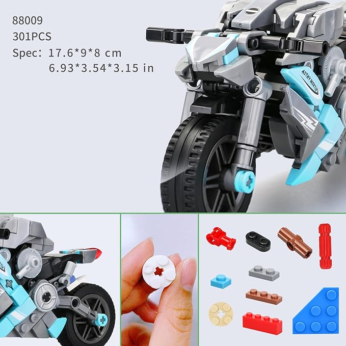 Motorcycle Toy Building Block Set Collectible Motorcycle Display Model, 301PCS Motorbike Toy Collection Brick Kit for Kids Boys Adults Ages 6+ 88009