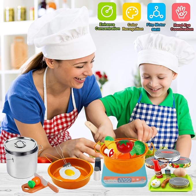 Play Kitchen Accessories Toy for Kids, Kids Kitchen Playset with Stainless Steel Play Pots and Pans, Kitchen Set for Kids, Birthday Gifts Toys for Girls Boys Ages 4 5 6 7 8