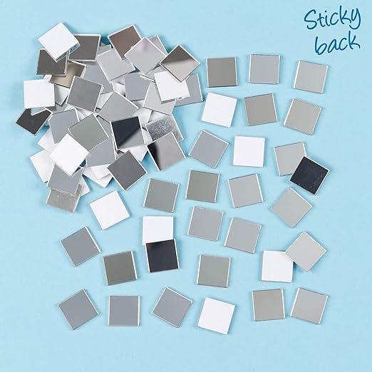 Baker Ross EF548 Self Adhesive Mirror Tiles, Kids Card Making, Mosaic Crafts, Collage (Pack of 100), 1.3cm, Assorted