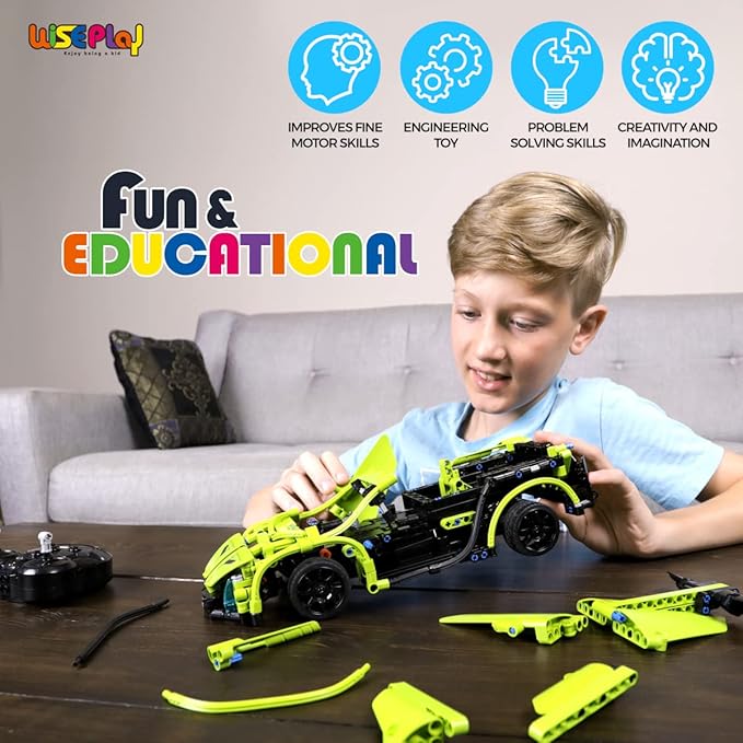 WISEPLAY Remote Control Car Building Kit, 453PCS Stem Toy for Kids Age 8-10, Great RC Car for 10-Year-Old Boys & Girls, Excellent Gift Idea