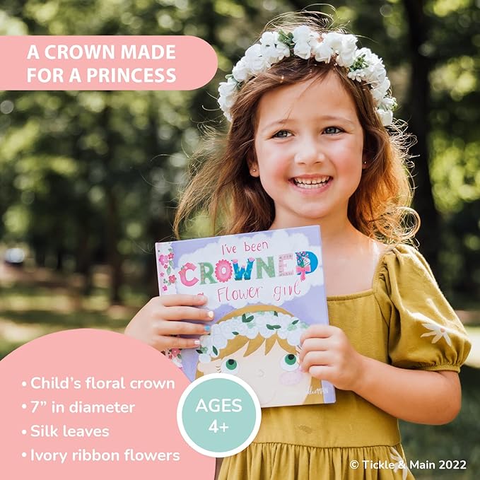 Tickle & Main Flower Girl Gift Set, Flower Girl Proposal, Book with Floral Crown Headband Headpiece in Adorable Gift Box
