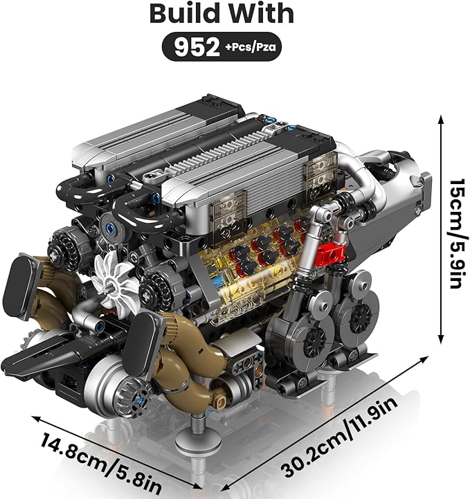 Mould King W16 Engine Toys Building Sets, Model Engine Kit for Adults, V8 Mini Engine Scale Model with Motor, 10131 STEM DIY Building Kits That Works, Blocks for Adults Boys Kids Aged 14+(952 Pieces)