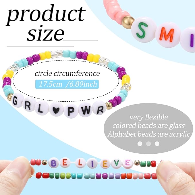 Cunno 36 Pcs Kids Friendship Bracelets for Girls Letter Beads Bracelets Stretchy Cute Bracelet Pretend Play Beaded Bracelets Inspirational Bracelets for Kids
