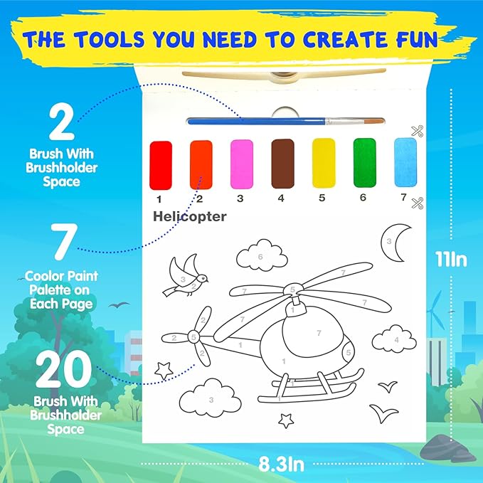 Water Coloring Books for Toddlers - Easter Basket Stuffers Watercolor Paint Book Drawing Art Paper for Kids Mess Free Craft Supplies kit Toy for Age 3 4 5 6 Valentines Birthday Gift(Traffic)