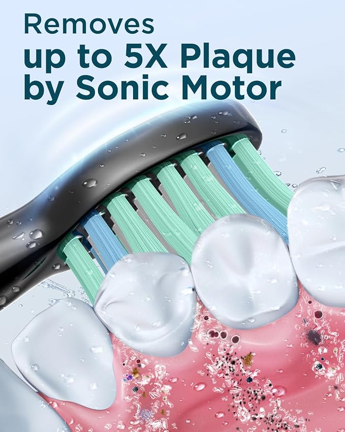Rtauys M5 Sonic Electric Toothbrush for Adults and Kids - Rechargeable Electric Toothbrush Kids Ages 12+ and Adults with 8 Brush Heads & Travel Case, 120 Days Battery Life - Black
